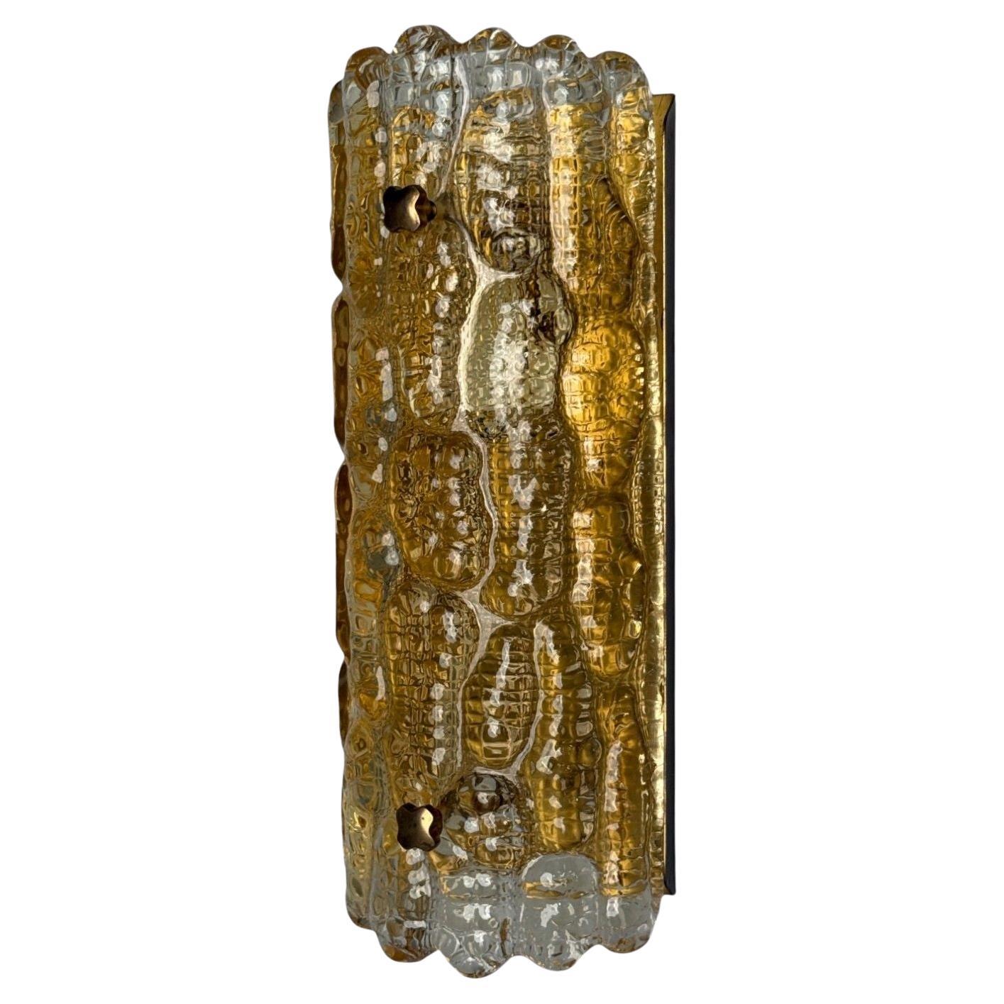 Lyfa, Textured Glass, Patinated Brass, Wall Light, Sweden, 1970s For Sale