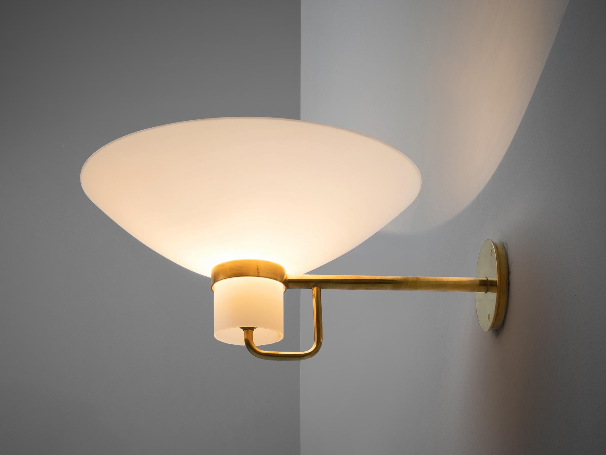 Scandinavian Modern Lyfa Wall Light in Solid Brass and Opal Glass
