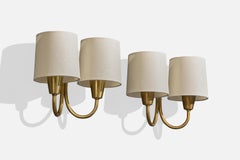 Lyfa, Wandleuchten, Messing, Stoff, Dänemark, 1940er Jahre