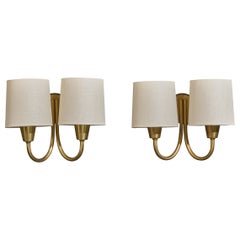 Lyfa, Wandleuchten, Messing, Stoff, Dänemark, 1940er Jahre