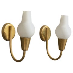 Lyfa, Wall Lights, Brass, Glass, Denmark, 1940s