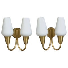 Lyfa, Wall Lights, Brass, Glass, Denmark, 1940s