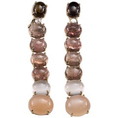 Lygia Demades Pink Tourmaline Moonstone and Rose Cut Diamond Gold Earrings 