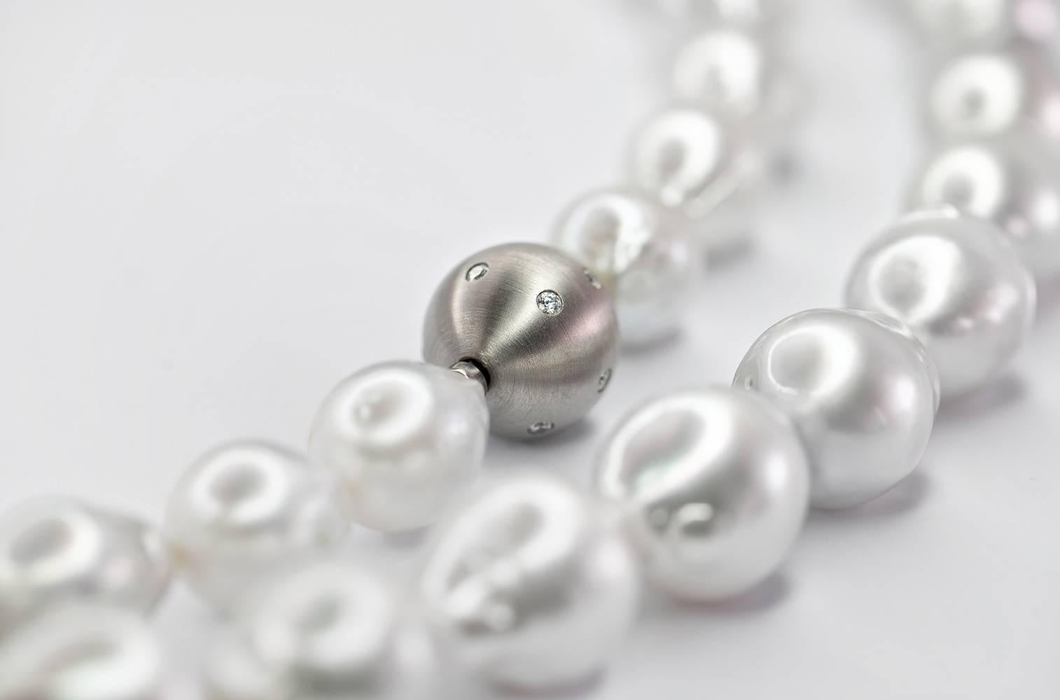 Round Cut Lygia Demades South Sea Pearl and Diamond Long Sautoir Necklace  For Sale