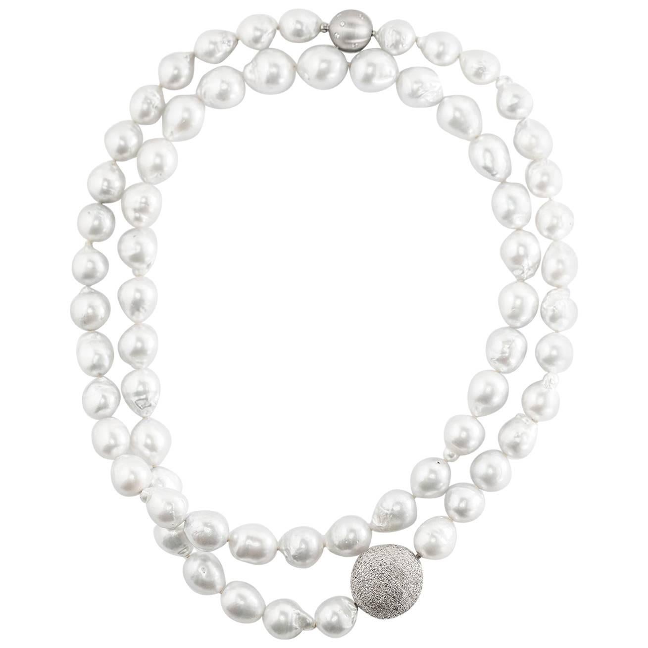 Lygia Demades South Sea Pearl and Diamond Long Sautoir Necklace  For Sale