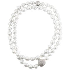 Lygia Demades South Sea Pearl and Diamond Long Sautoir Necklace 