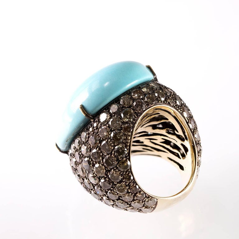 Lygia Demades Turquoise and Cognac Diamond 18 Karat Gold Ring For Sale ...