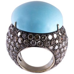 Lygia Demades Turquoise and Cognac Diamond 18 Karat Gold Ring