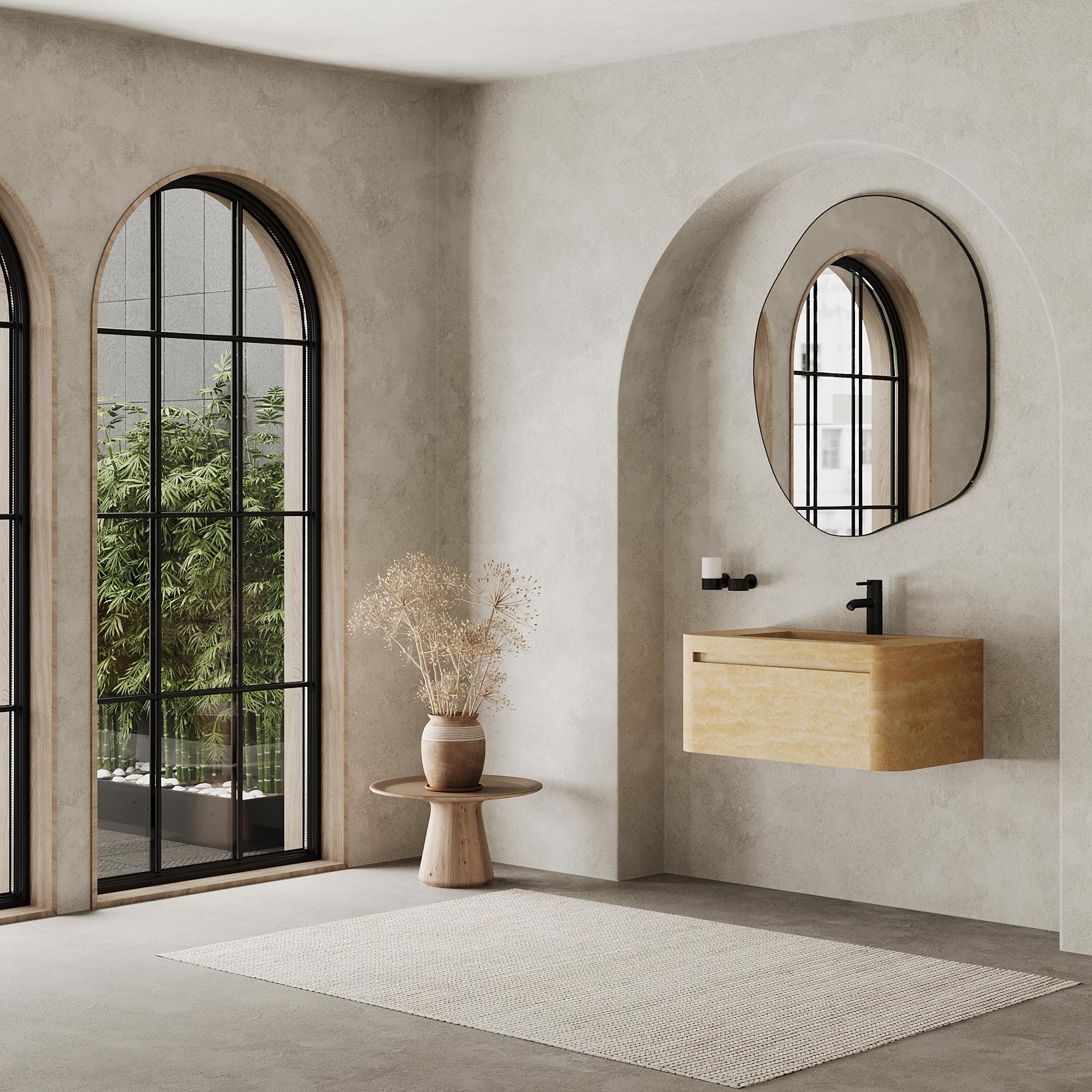 Lyke – Wandschminktisch für das Badezimmer – Beigefarbenes Travertin – groß im Angebot 1