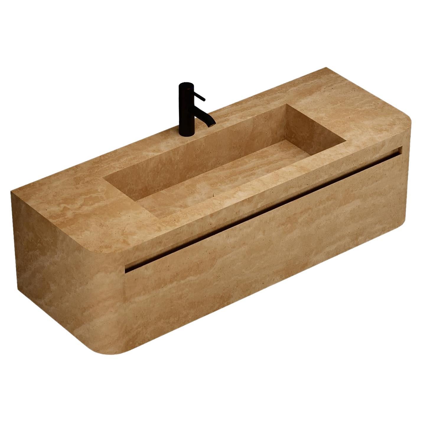 Lyke - Wall-Mounted Bathroom Vanity - Beige Travertine - Large