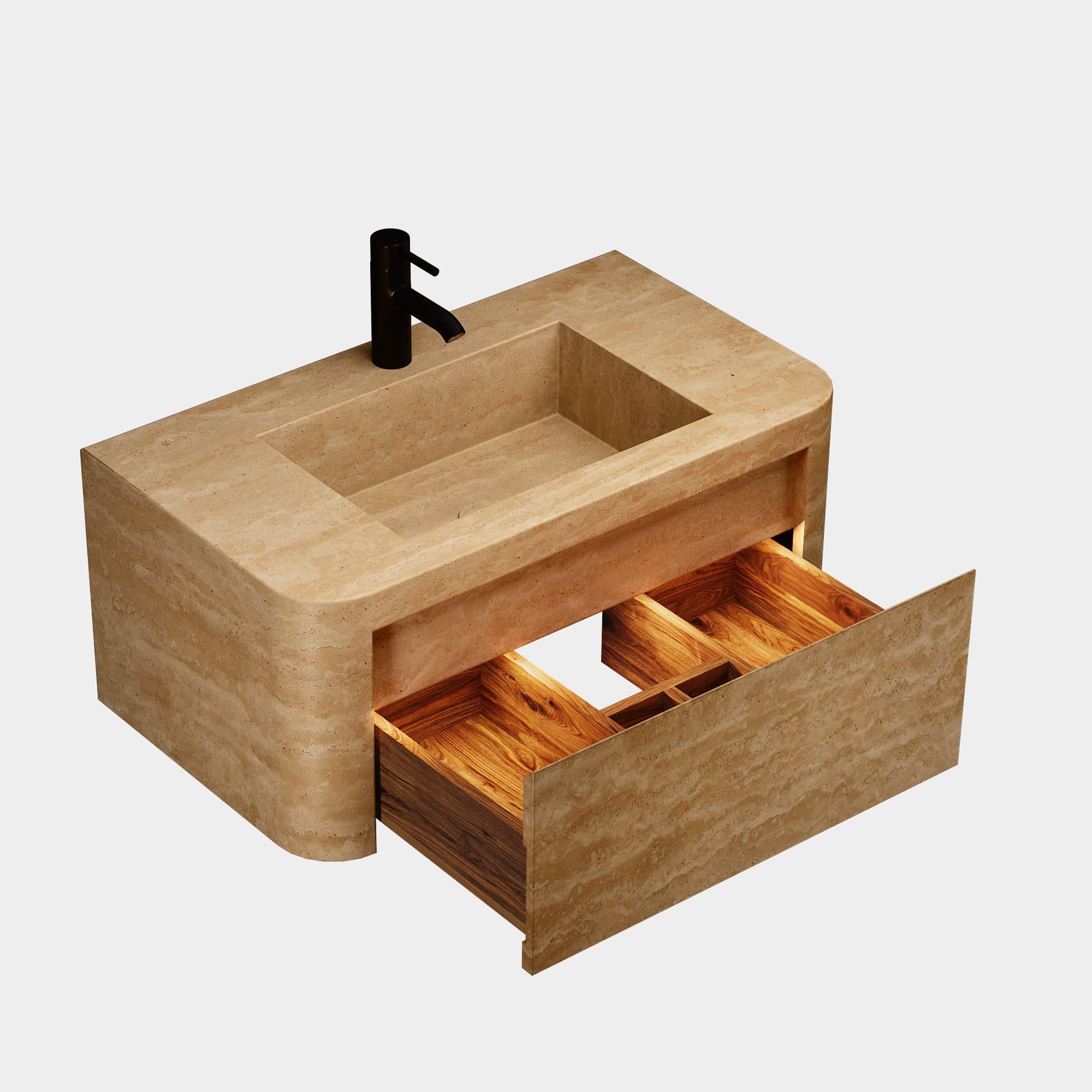 Lyke - Mobiletto da bagno a parete - Travertino beige - Medio in vendita 2