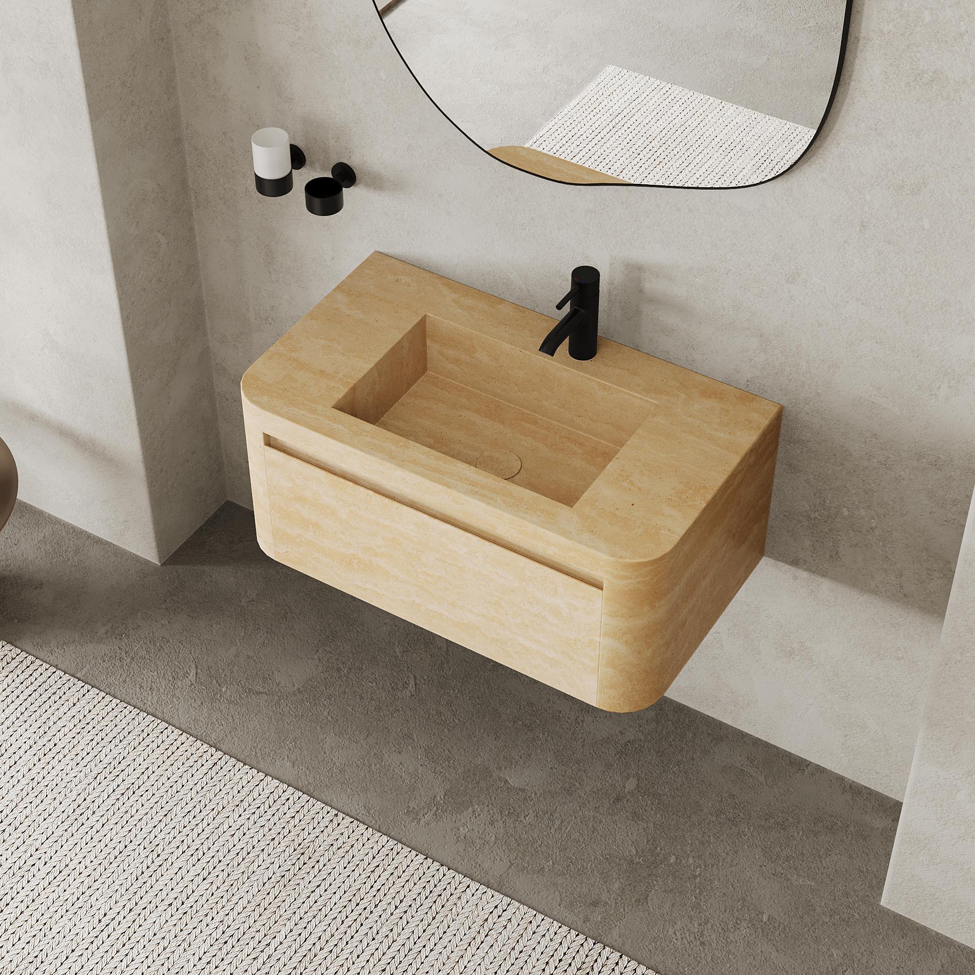 Scandinavo moderno Lyke - Mobiletto da bagno a parete - Travertino beige - Medio in vendita
