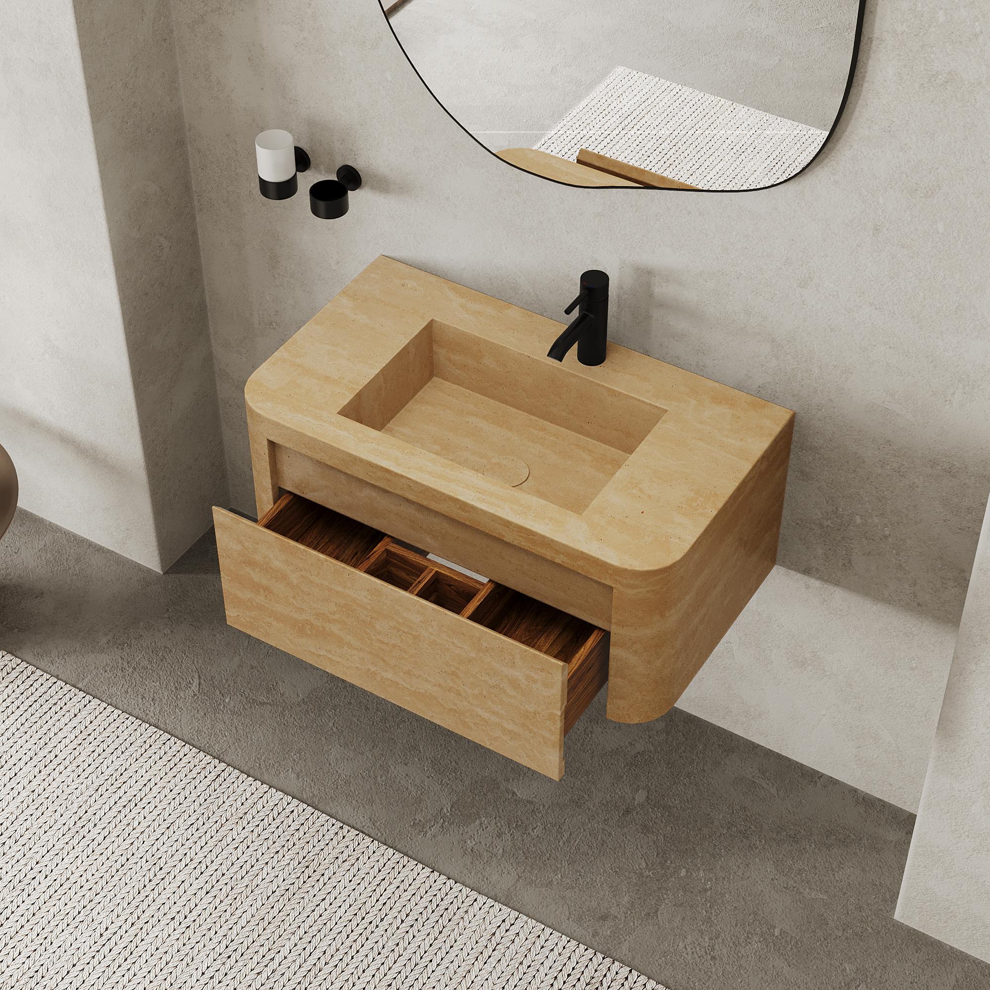 Portoghese Lyke - Mobiletto da bagno a parete - Travertino beige - Medio in vendita