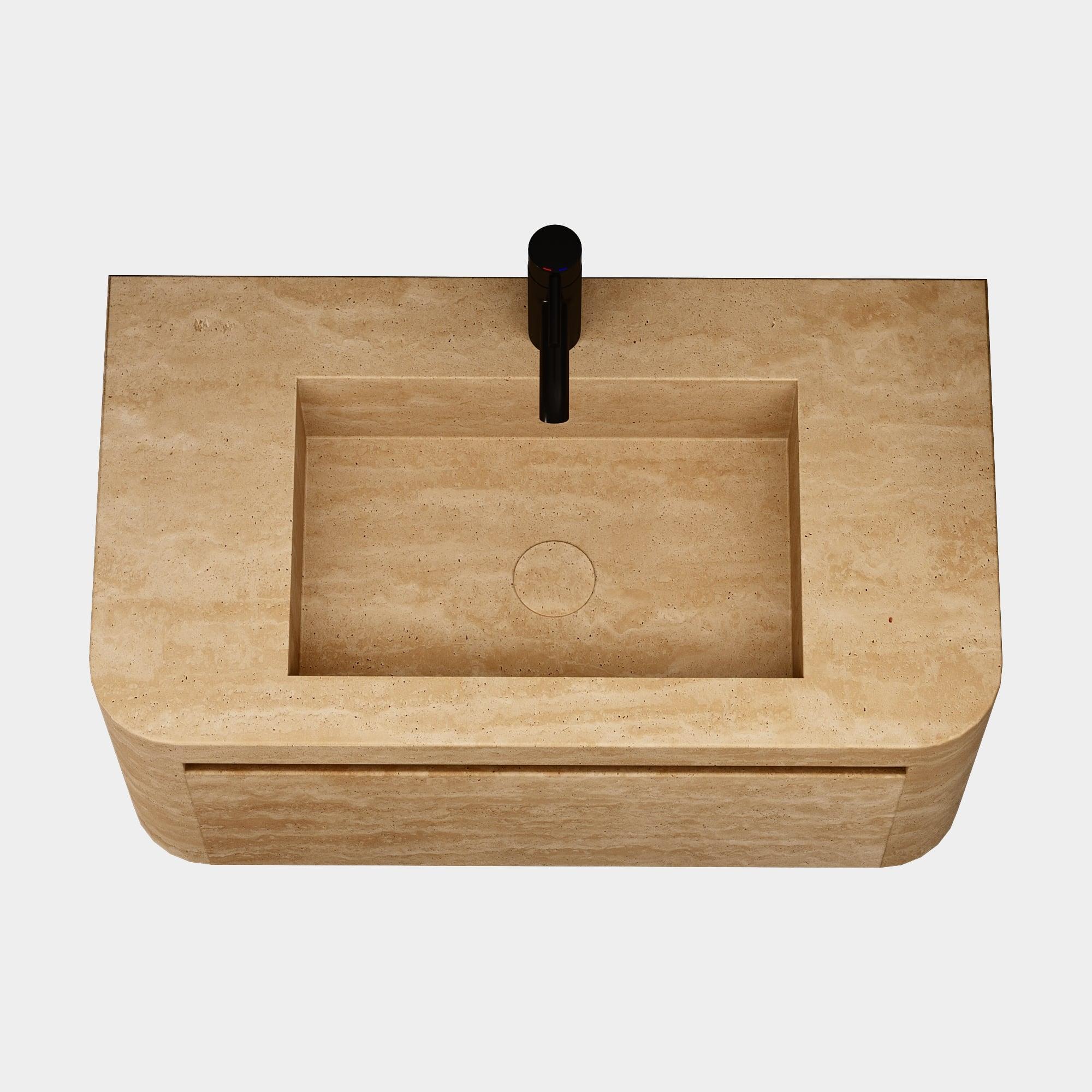 XXI secolo e contemporaneo Lyke - Mobiletto da bagno a parete - Travertino beige - Medio in vendita