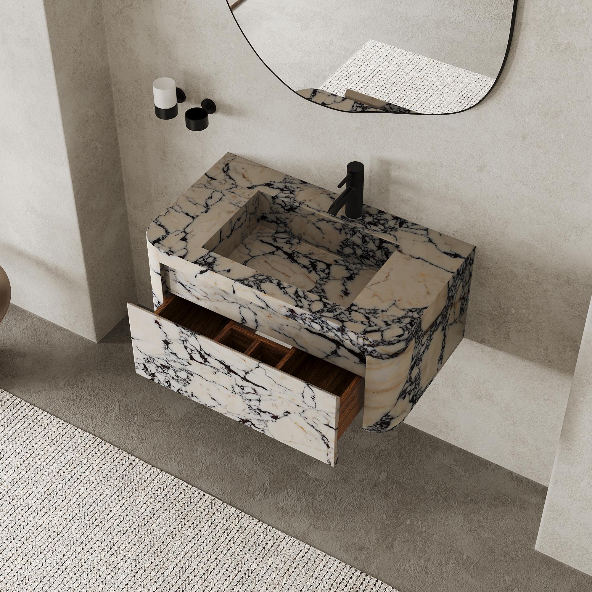 Lyke – Wandschminktisch für das Badezimmer – Calacatta Viola – groß (21. Jahrhundert und zeitgenössisch) im Angebot