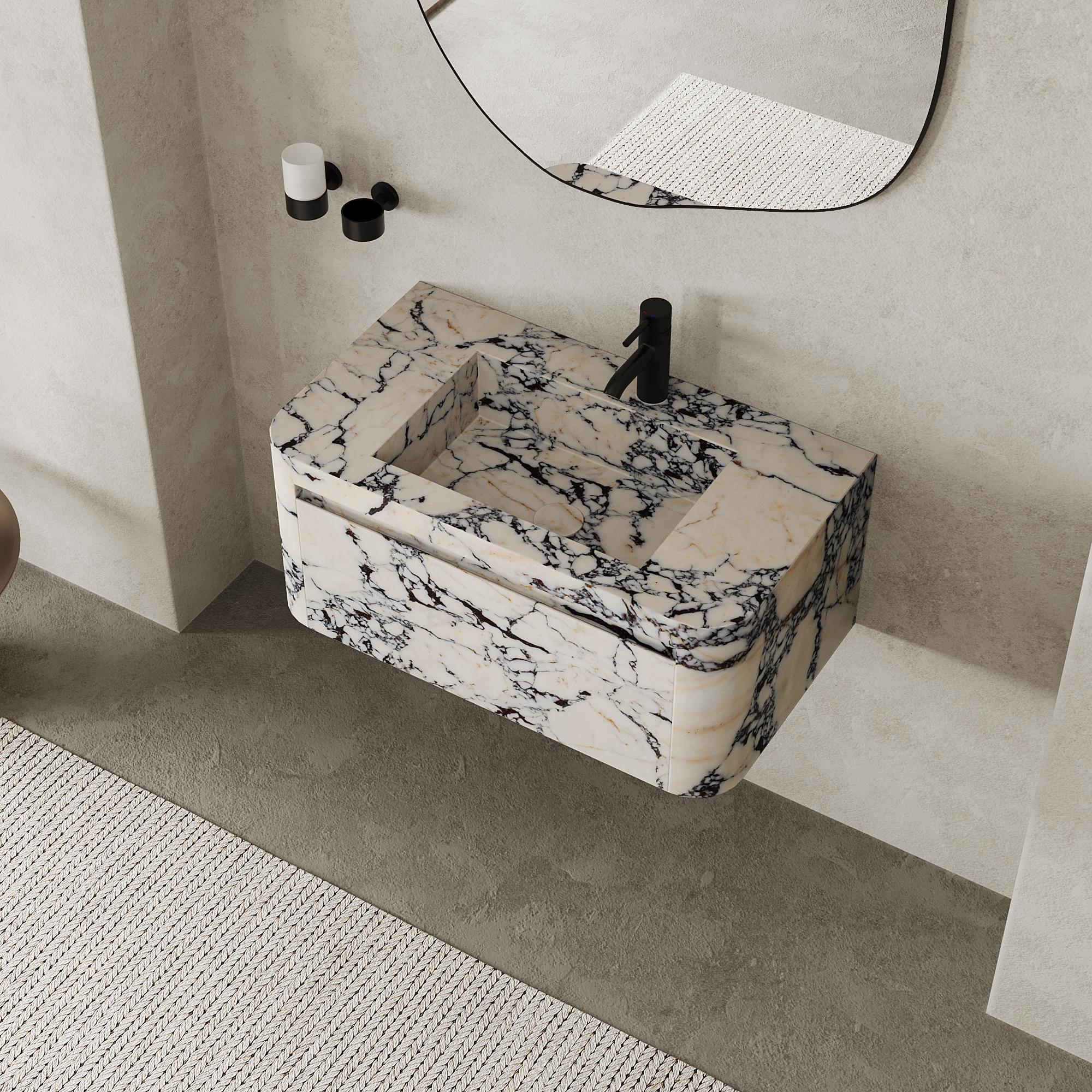Scandinavo moderno Lyke - Mobiletto da bagno a parete - Calacatta Viola - Medio in vendita