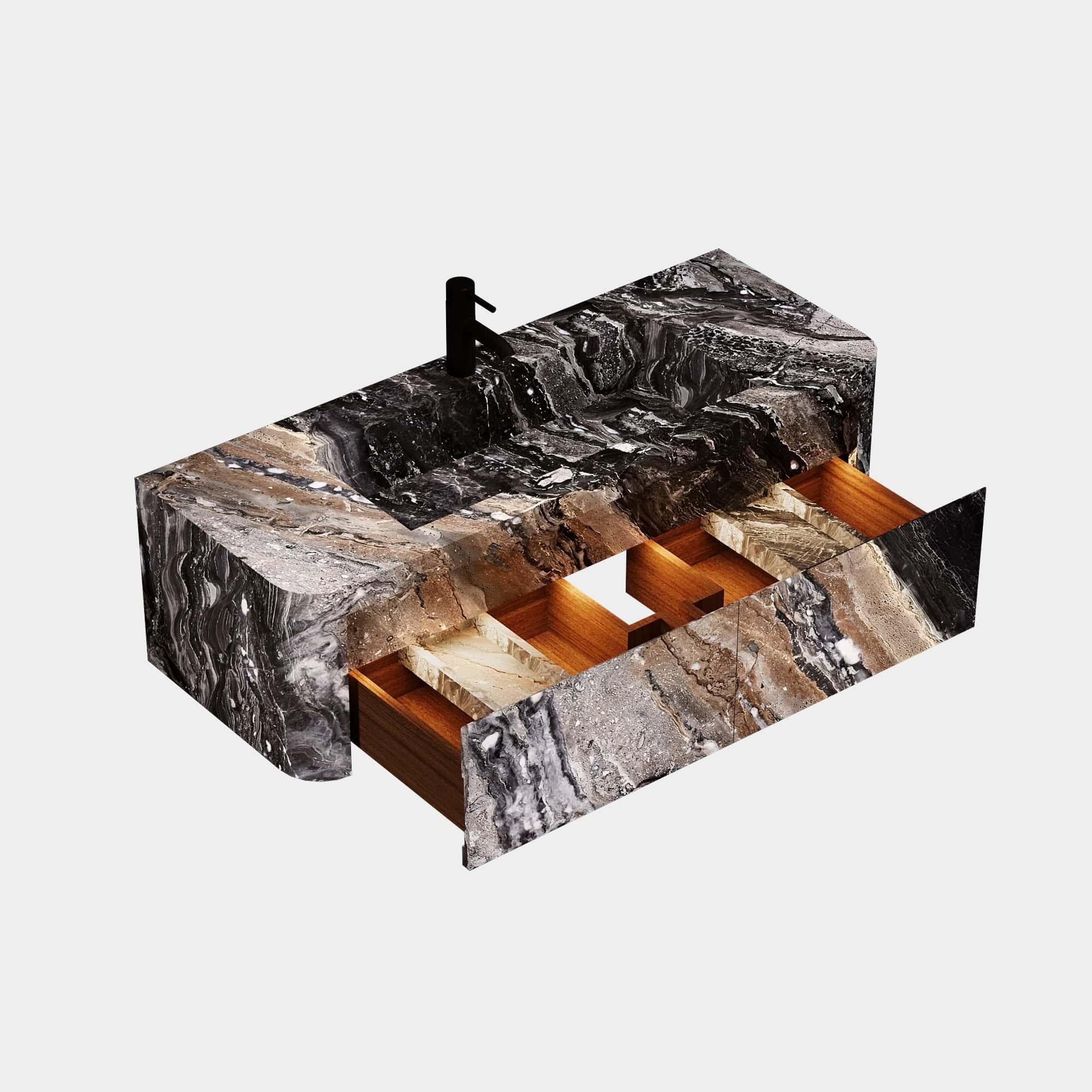 Portugais Lyke - Vanity de salle de bains murale - Galaxy gris - Large en vente