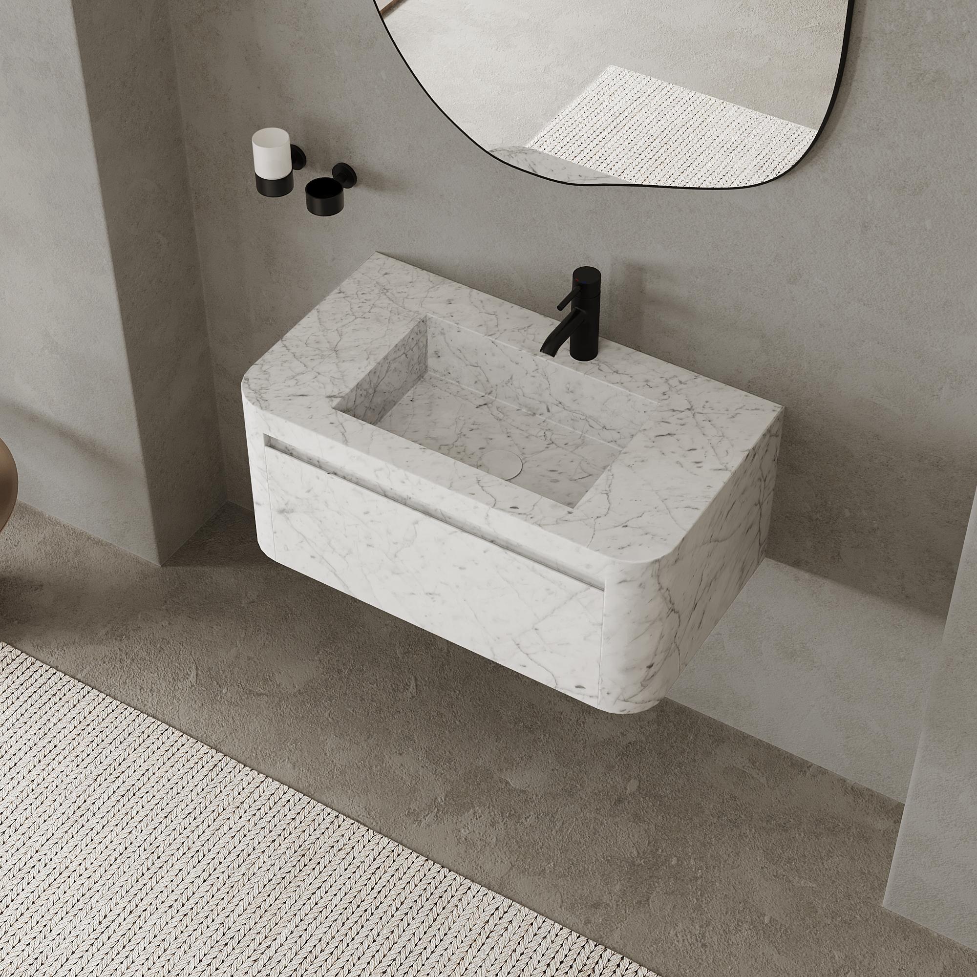 Contemporary Lyke - Wall-Mounted Bathroom Vanity - White Carrara - Large For Sale