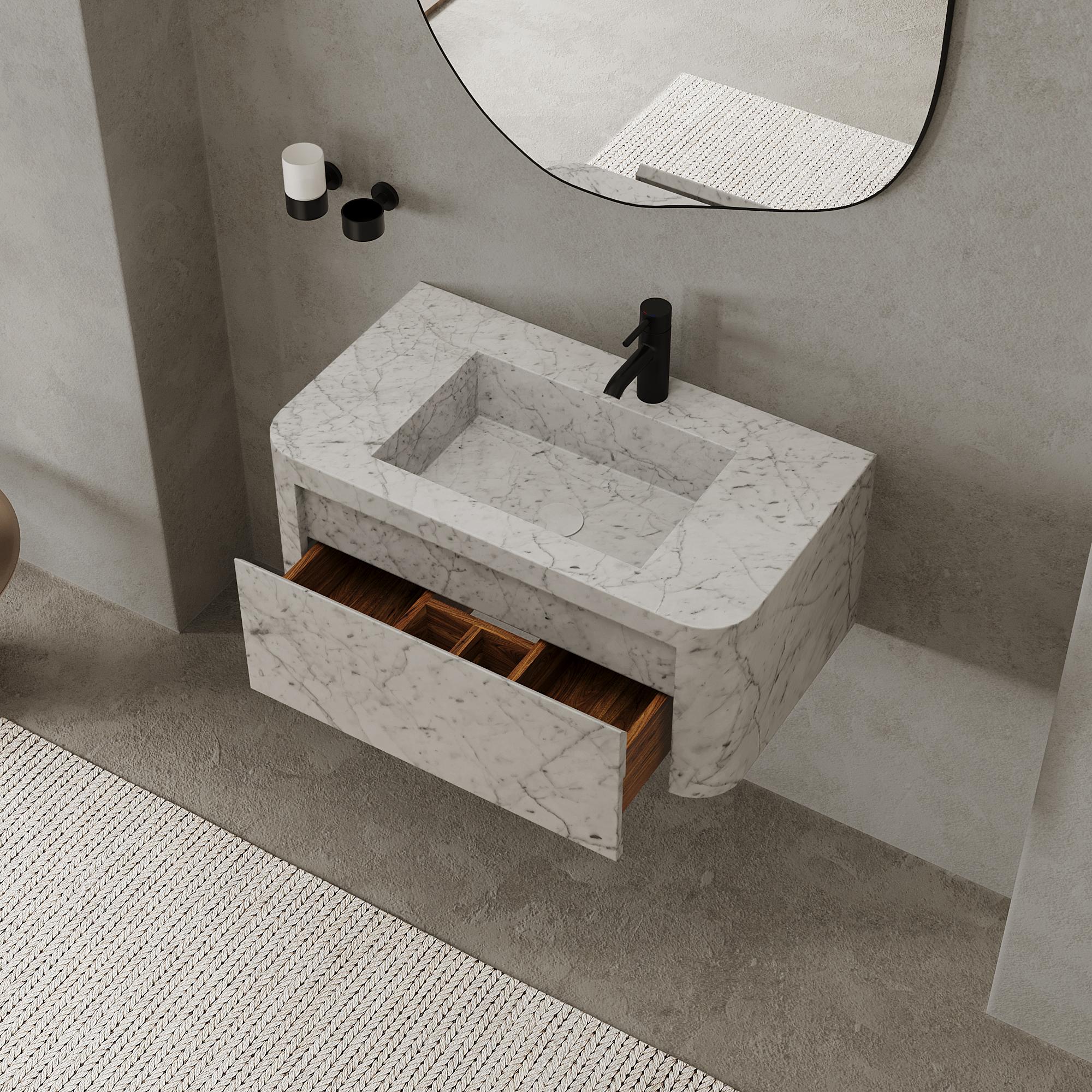 Marble Lyke - Wall-Mounted Bathroom Vanity - White Carrara - Large For Sale