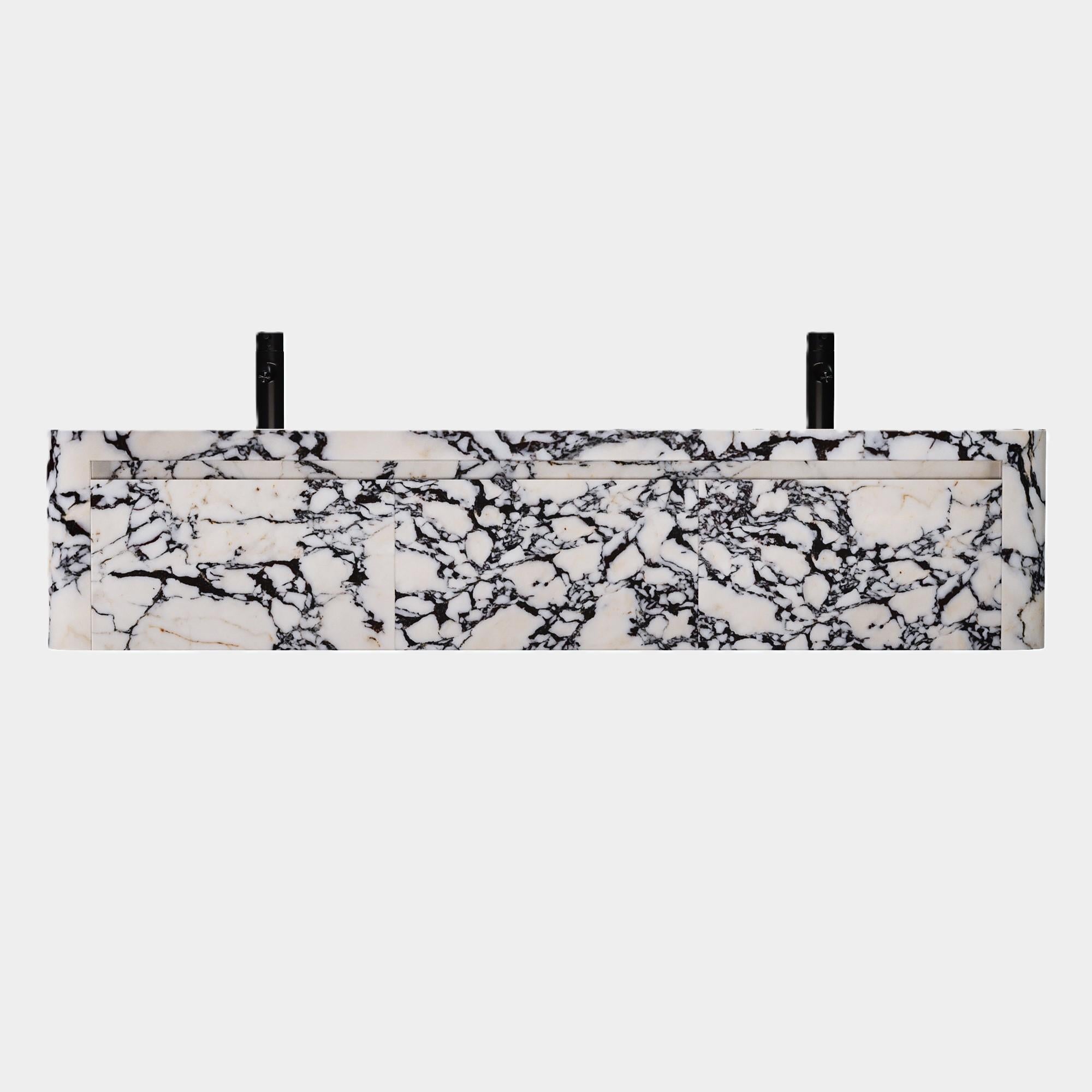 Scandinave moderne Coiffeuse de salle de bain à double bassin murale Lyke, Calacatta Viola en vente