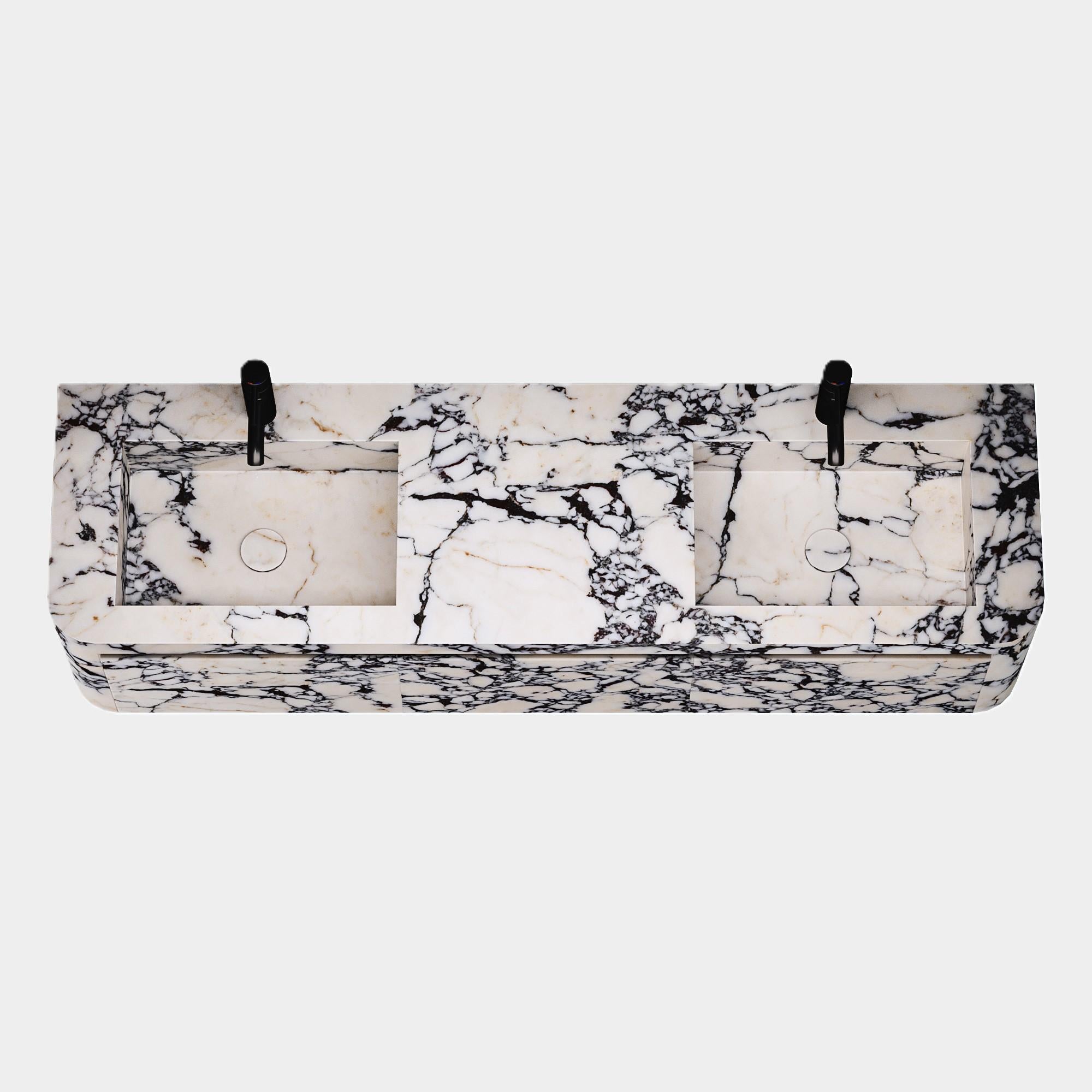 Portugais Coiffeuse de salle de bain à double bassin murale Lyke, Calacatta Viola en vente