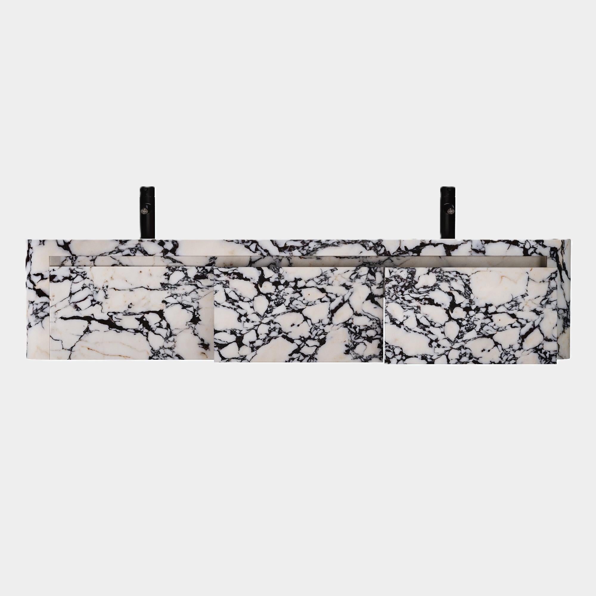 Coiffeuse de salle de bain à double bassin murale Lyke, Calacatta Viola Neuf - En vente à Montelavar, Lisboa