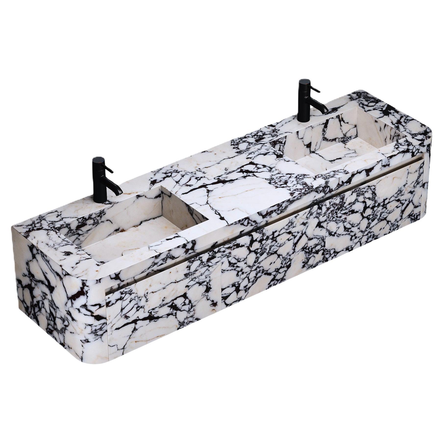 Coiffeuse de salle de bain à double bassin murale Lyke, Calacatta Viola