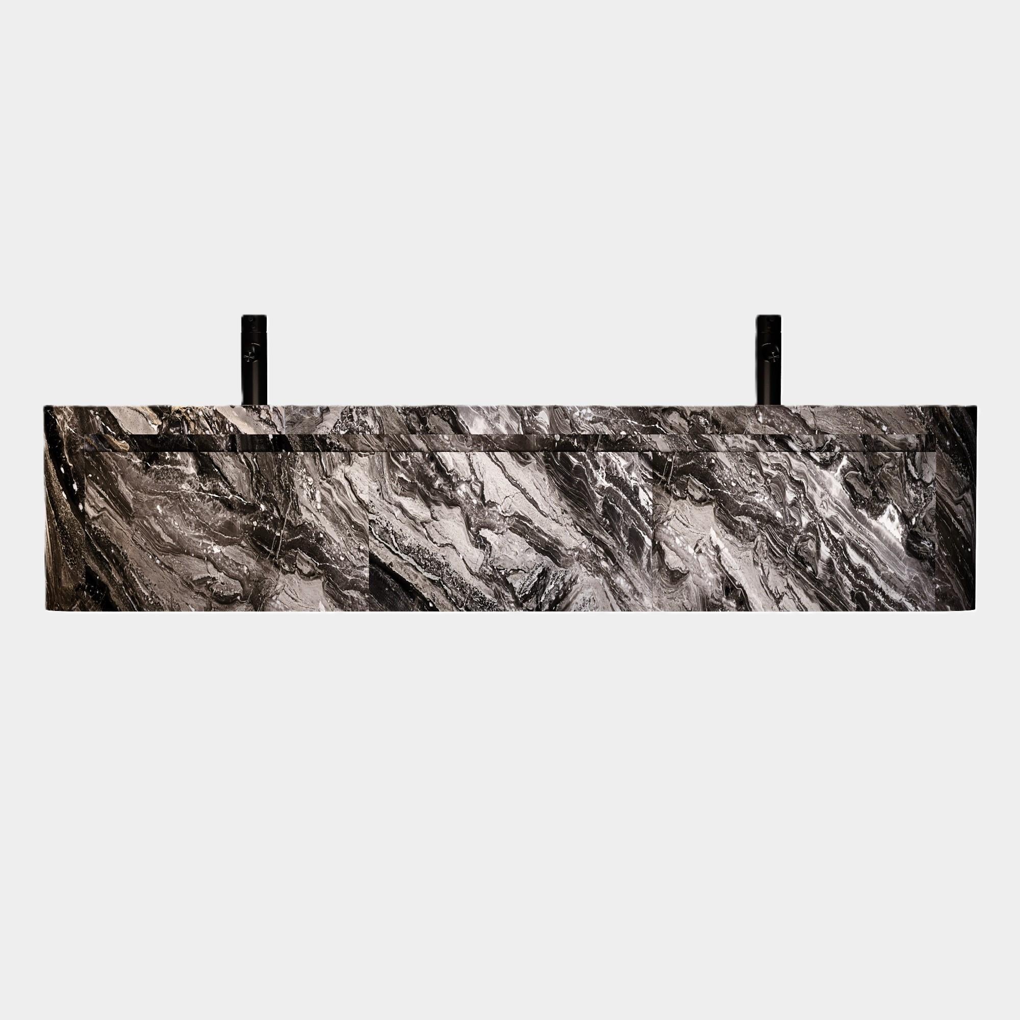 Lyke - Wandmontierter Waschtisch mit doppeltem Basin für das Badezimmer - Grau Galaxy (Skandinavische Moderne) im Angebot