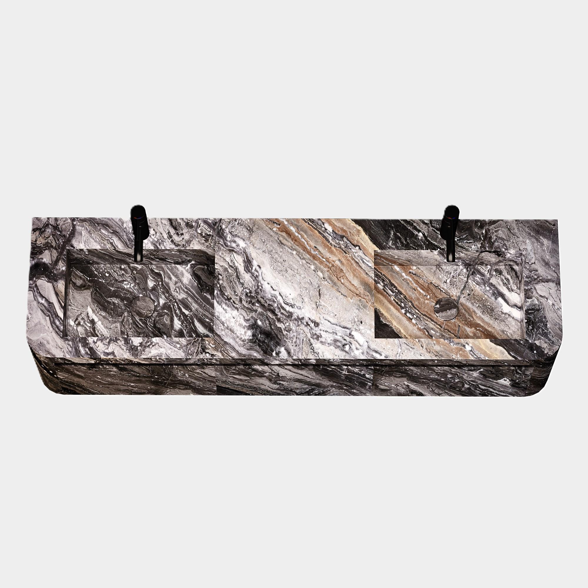Lyke - Wandmontierter Waschtisch mit doppeltem Basin für das Badezimmer - Grau Galaxy (Portugiesisch) im Angebot