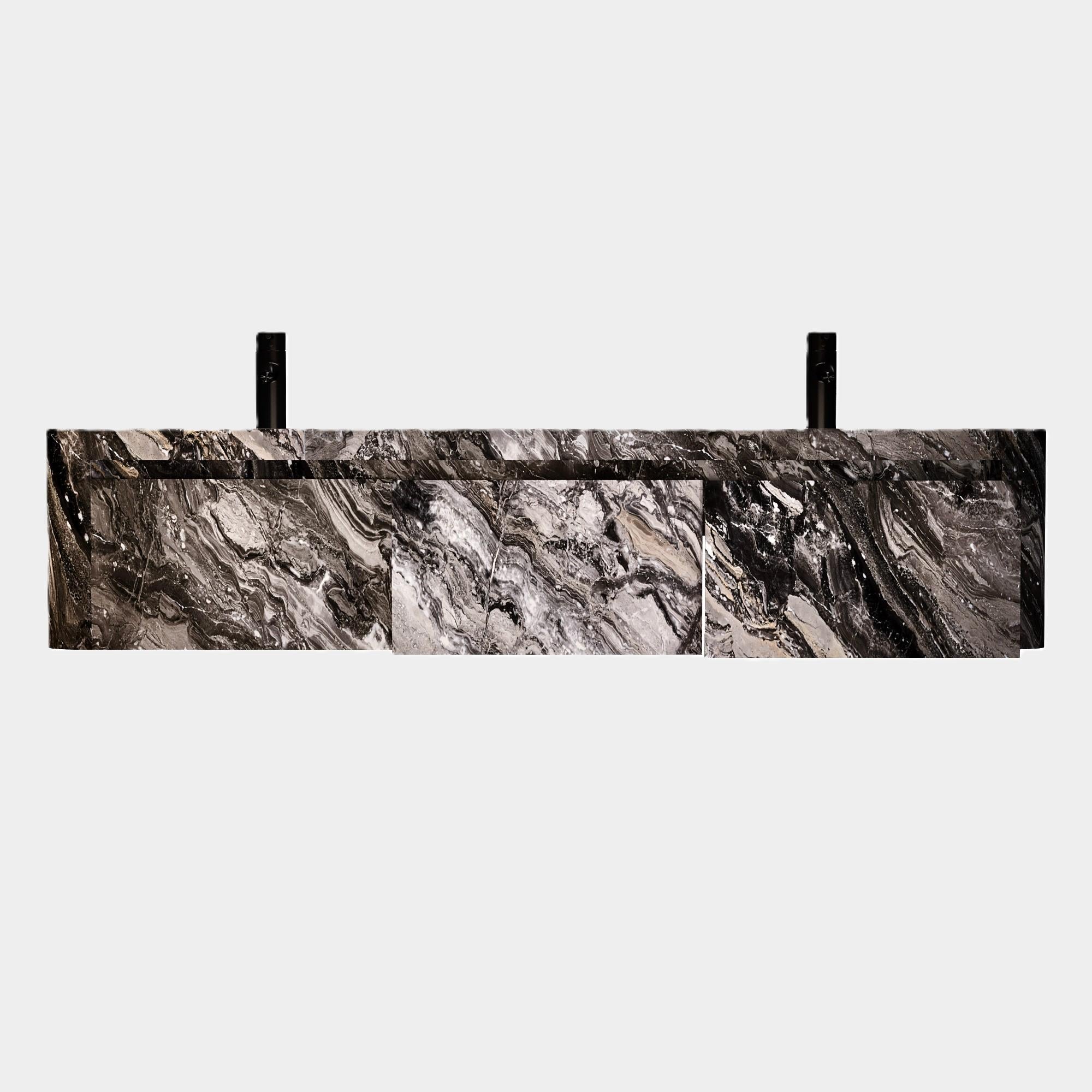 Lyke - Wandmontierter Waschtisch mit doppeltem Basin für das Badezimmer - Grau Galaxy im Zustand „Neu“ im Angebot in Montelavar, Lisboa