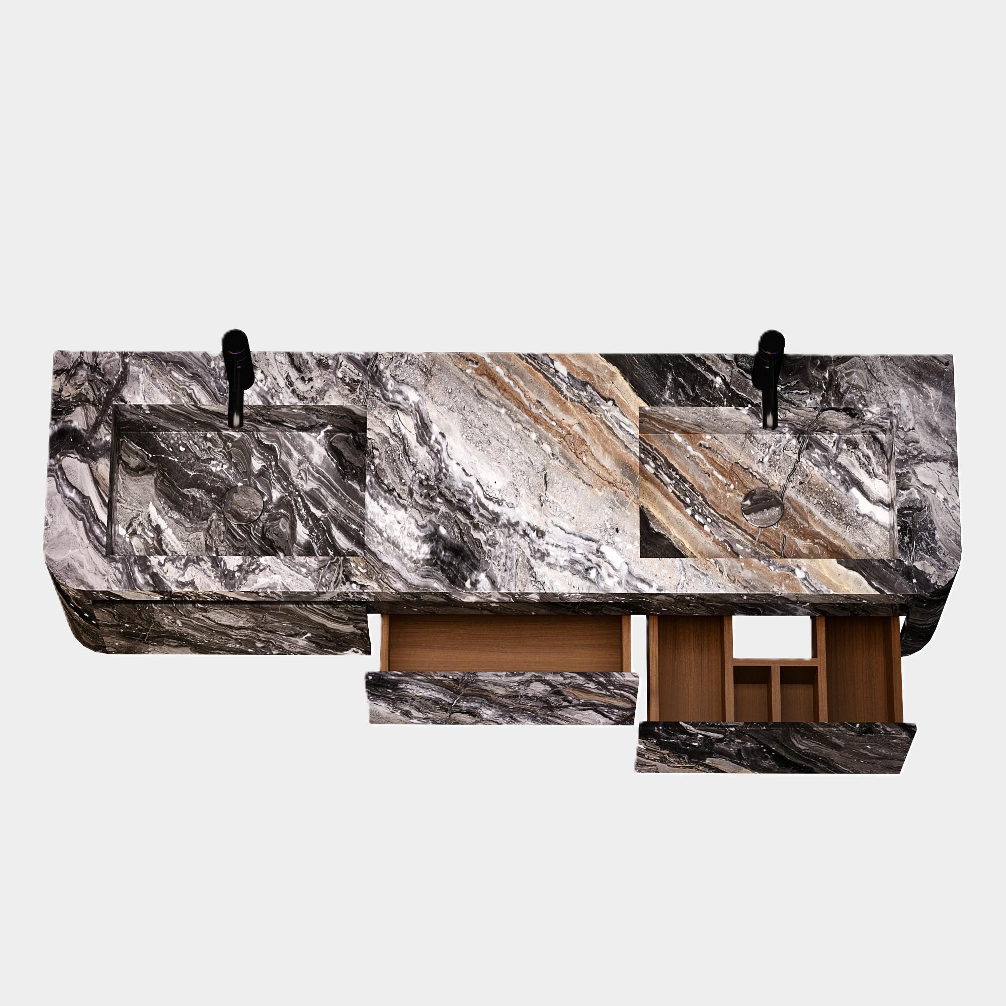Lyke - Wandmontierter Waschtisch mit doppeltem Basin für das Badezimmer - Grau Galaxy (21. Jahrhundert und zeitgenössisch) im Angebot