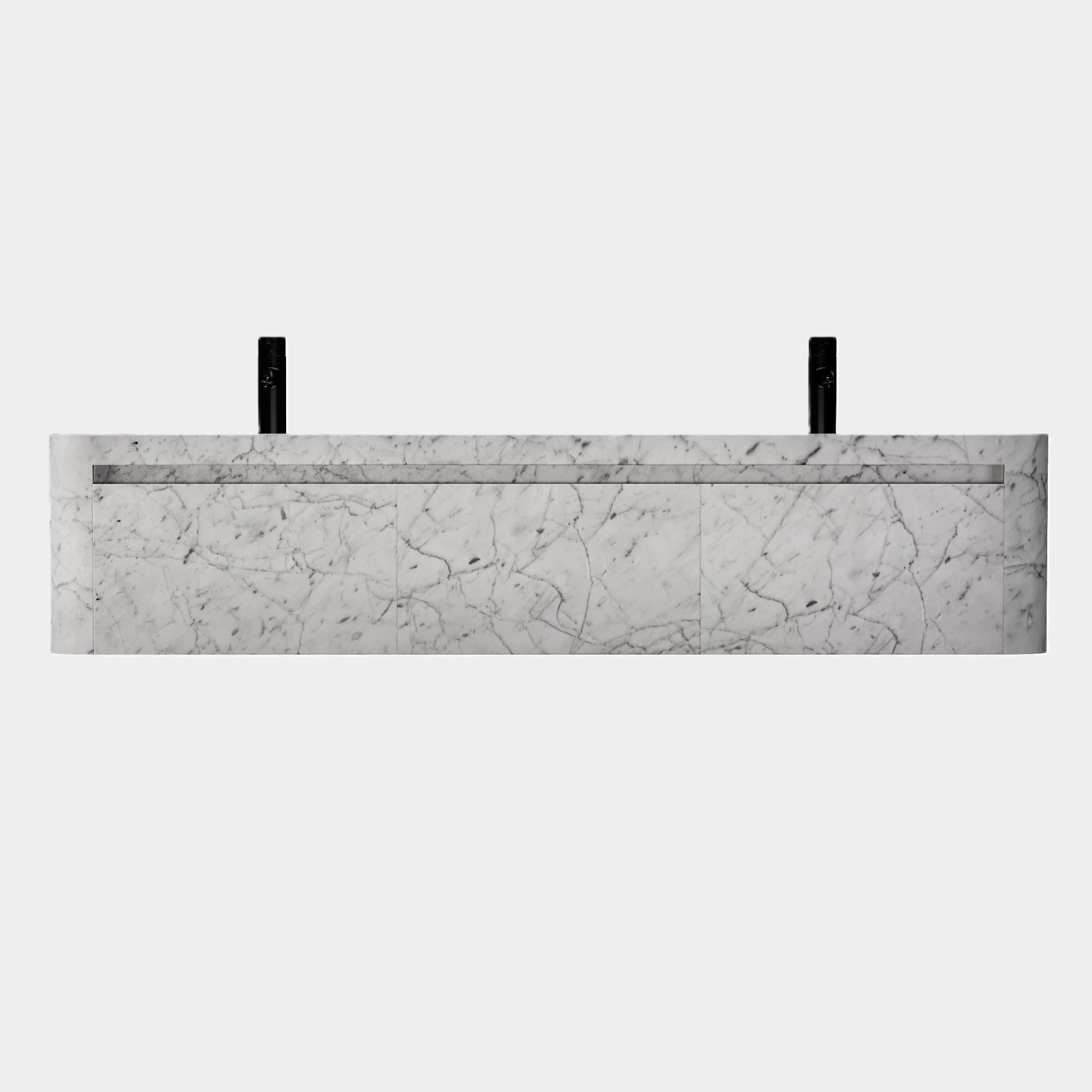 Lyke – Wandschminktisch mit doppeltem Basin für das Badezimmer – weißer Carrara-Schminktisch (Portugiesisch) im Angebot