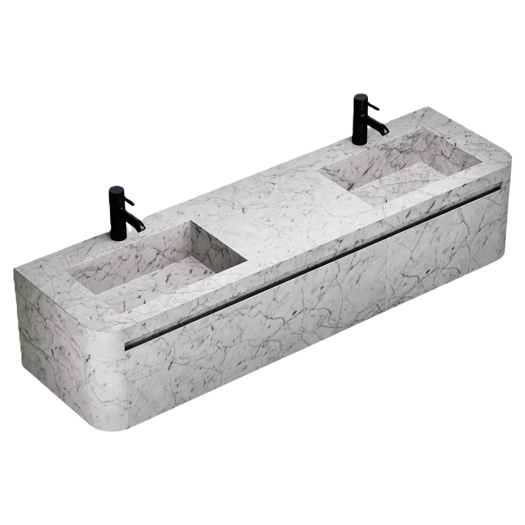 Lyke - Wall-Mounted Double Basin Bathroom Vanity - White Carrara
