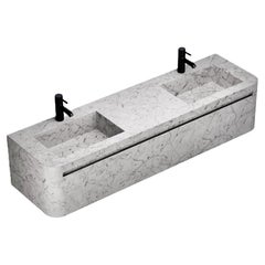 Lyke - Vanity murale de salle de bain à double bassin blanc de Carrare