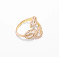 Lyla Diamond Leaf Ring with Round & Baguette Cut Diamonds in 14k Gold