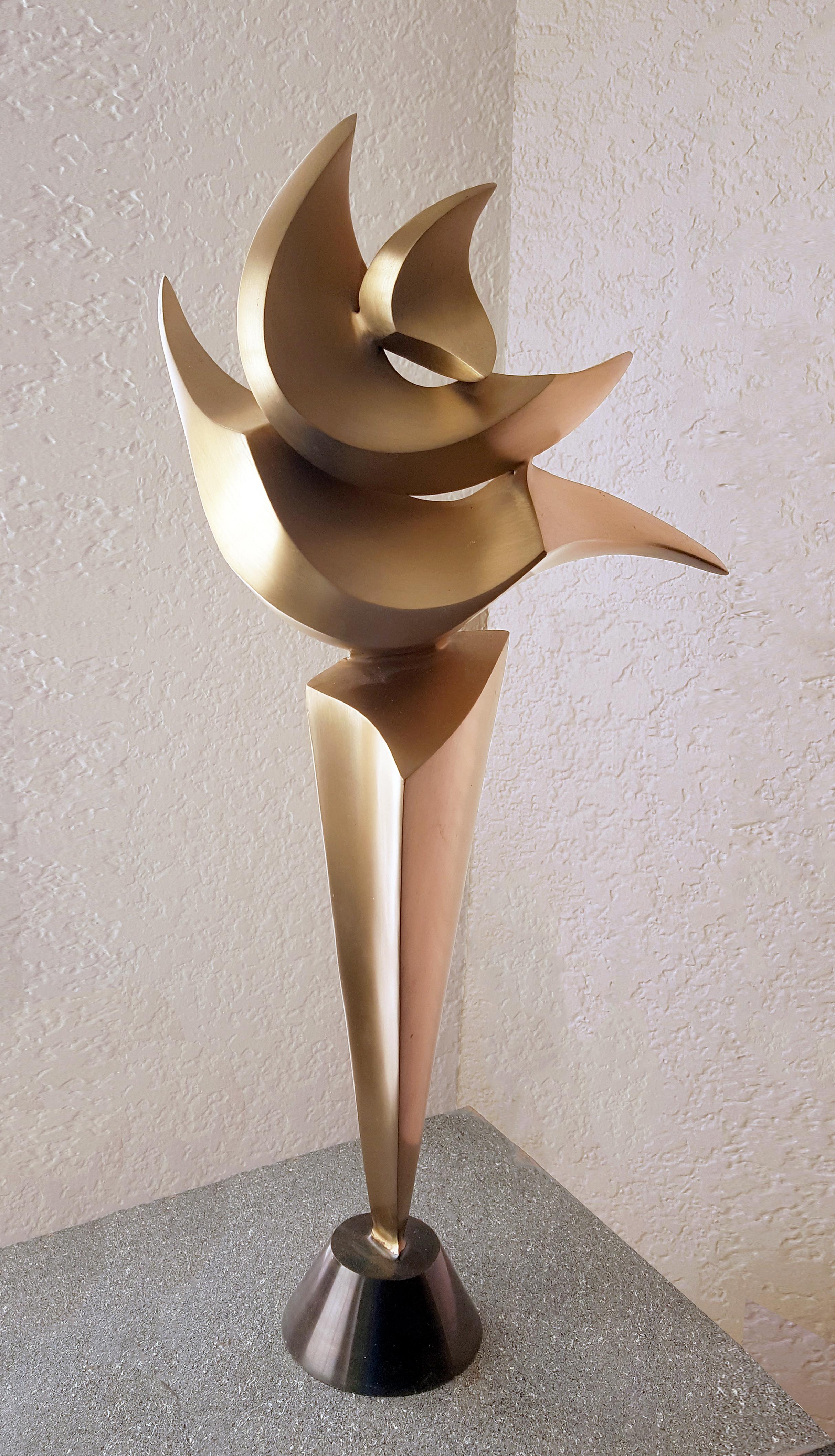 This piece of brushed bronze is an edition of 12.  The style I have in mind here could be described as organic abstraction.  Each of the individual sculptures is assembled in a slightly different arrangement so when ordering I can give you a choice