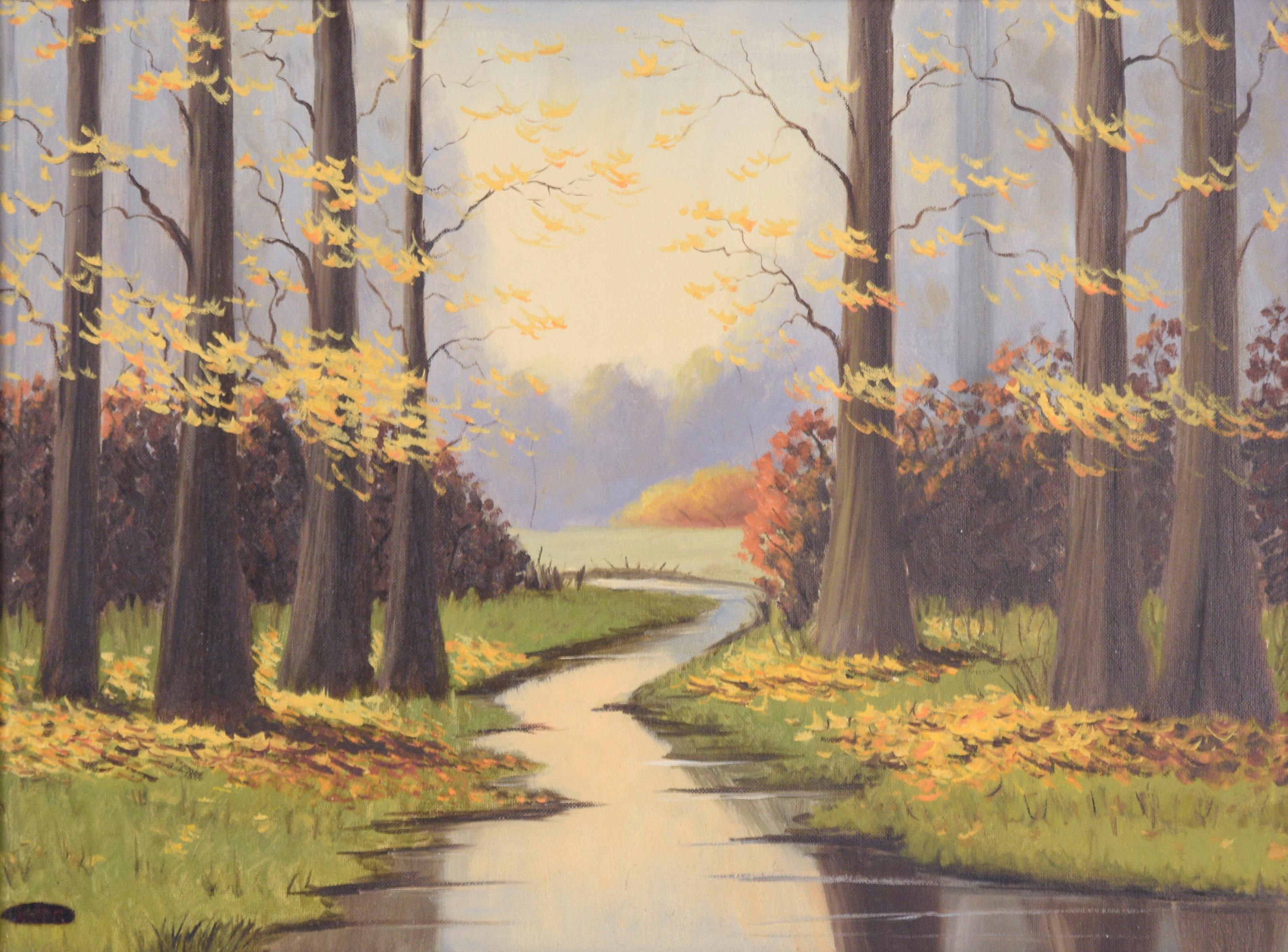 Fluss im Herbst - Landschaft – Painting von Lylia T. Shackelford