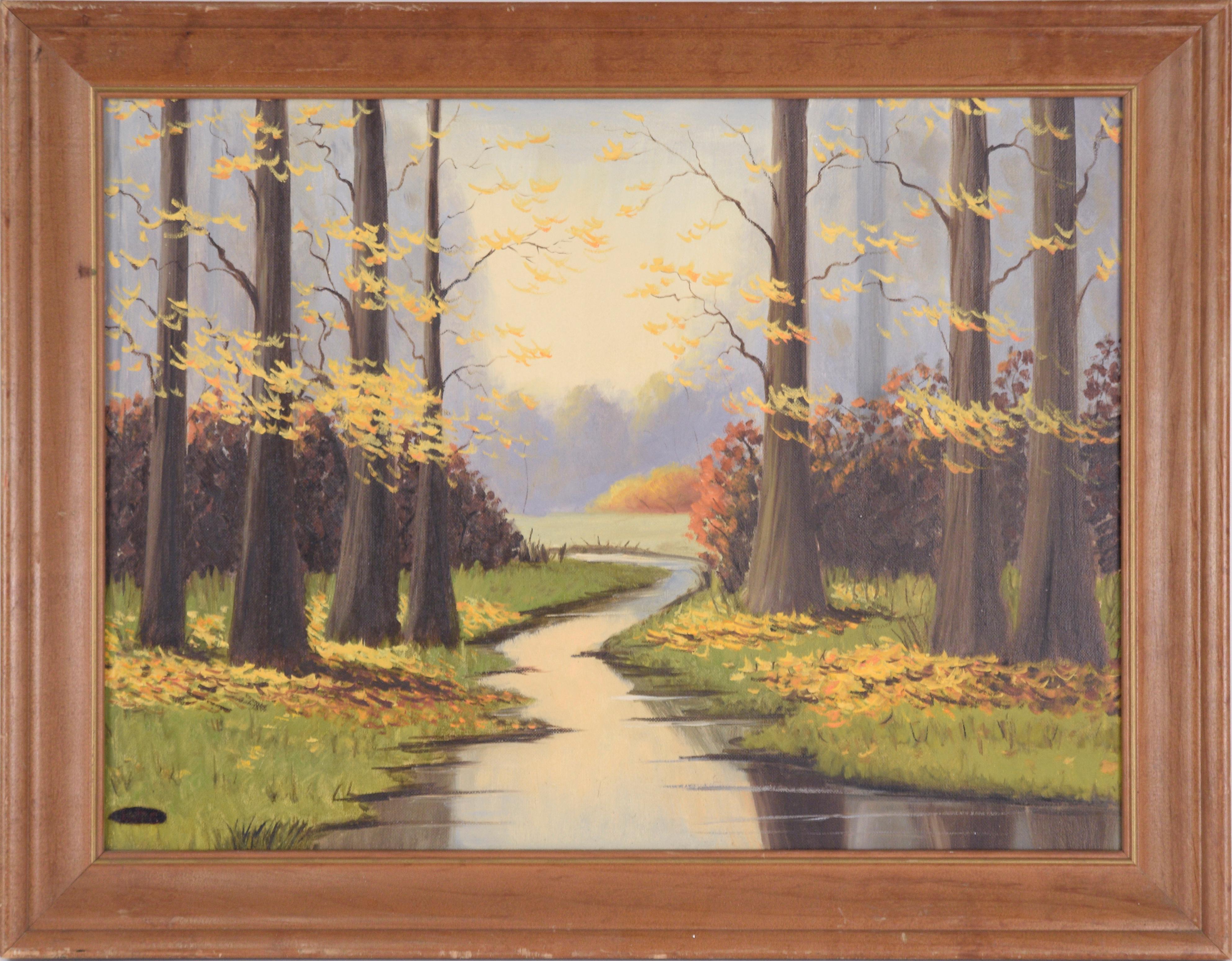 Lylia T. Shackelford Landscape Painting – Fluss im Herbst - Landschaft