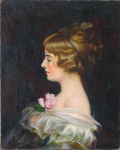Portrait of Young Woman with Pink Rose Chicago Circa 1900