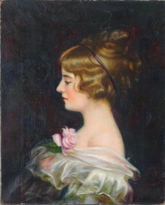 Porträt einer jungen Frau mit rosa Rose, Chicago, um 1900