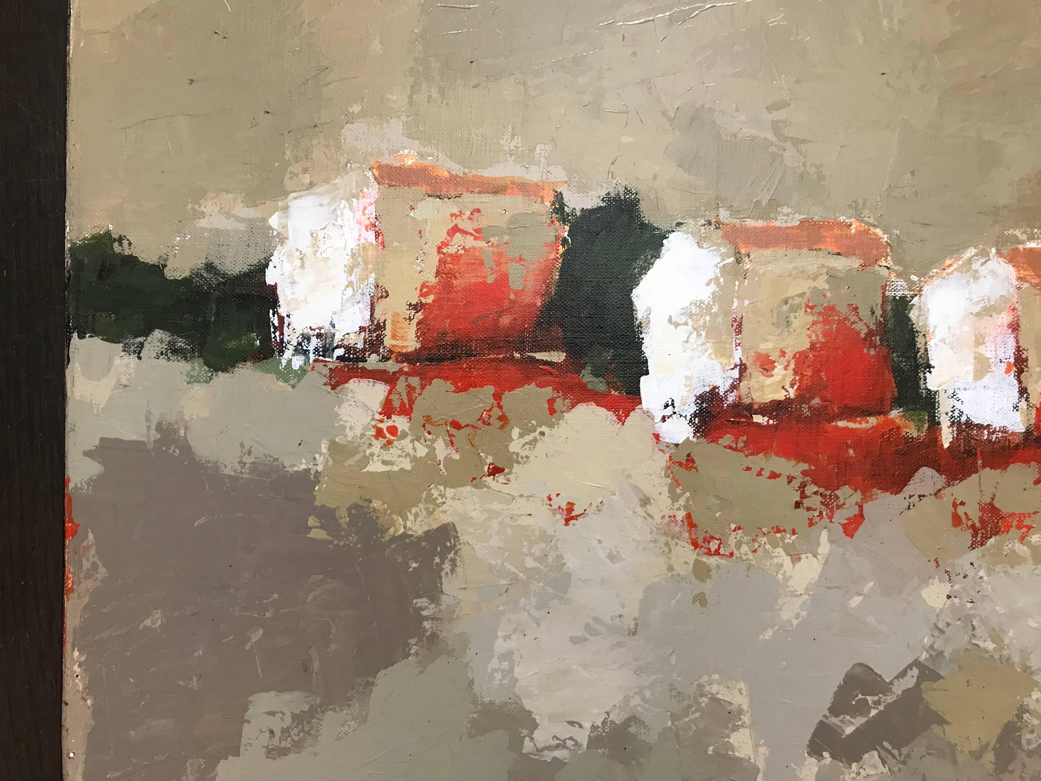 Le Rouge du Soir, Square Impressionist French Landscape Painting 1