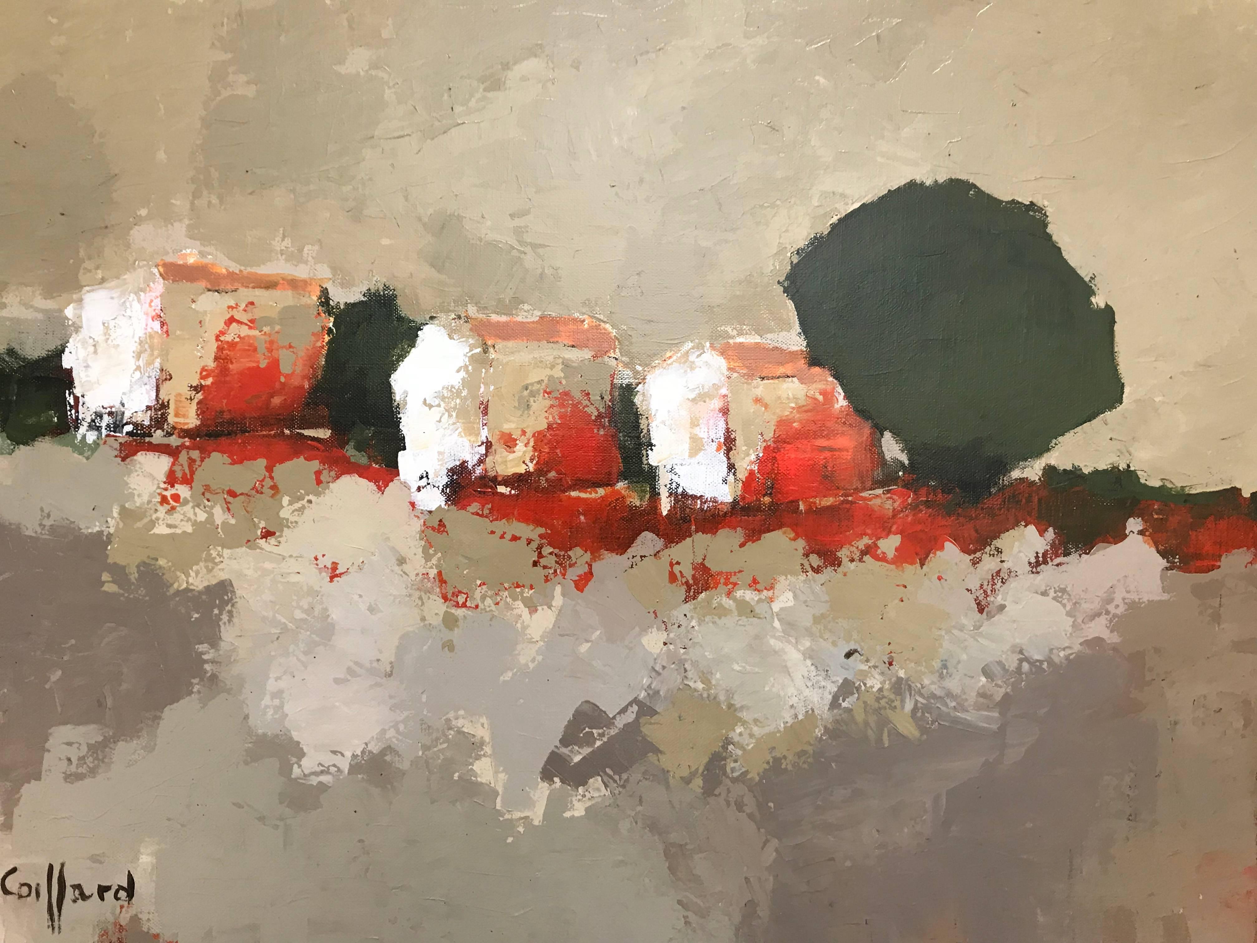 Le Rouge du Soir, Square Impressionist French Landscape Painting 2