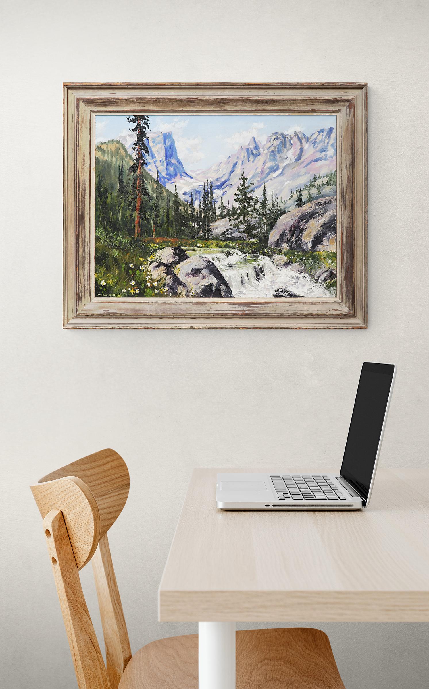 Hallett Peak, Colorado, Pintura al óleo de paisajes montañosos de los años 50, Rocky Mtn Park 5