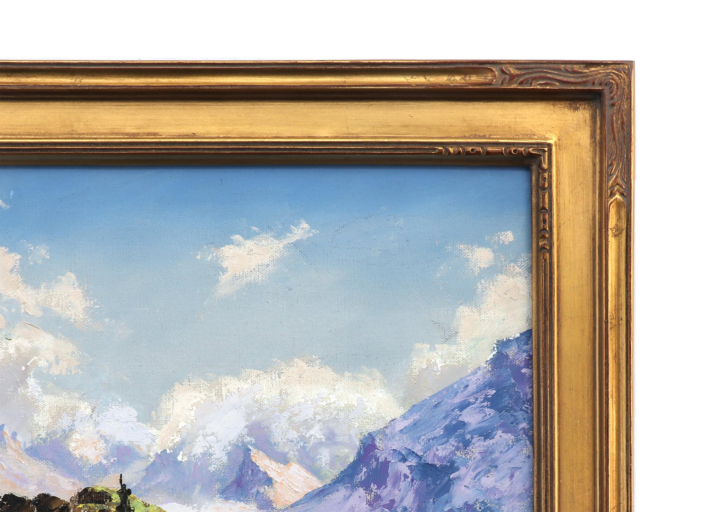 Lawn Lake, Colorado, 1950s National Park Mountain Oil Landscape in Blues Greens 3