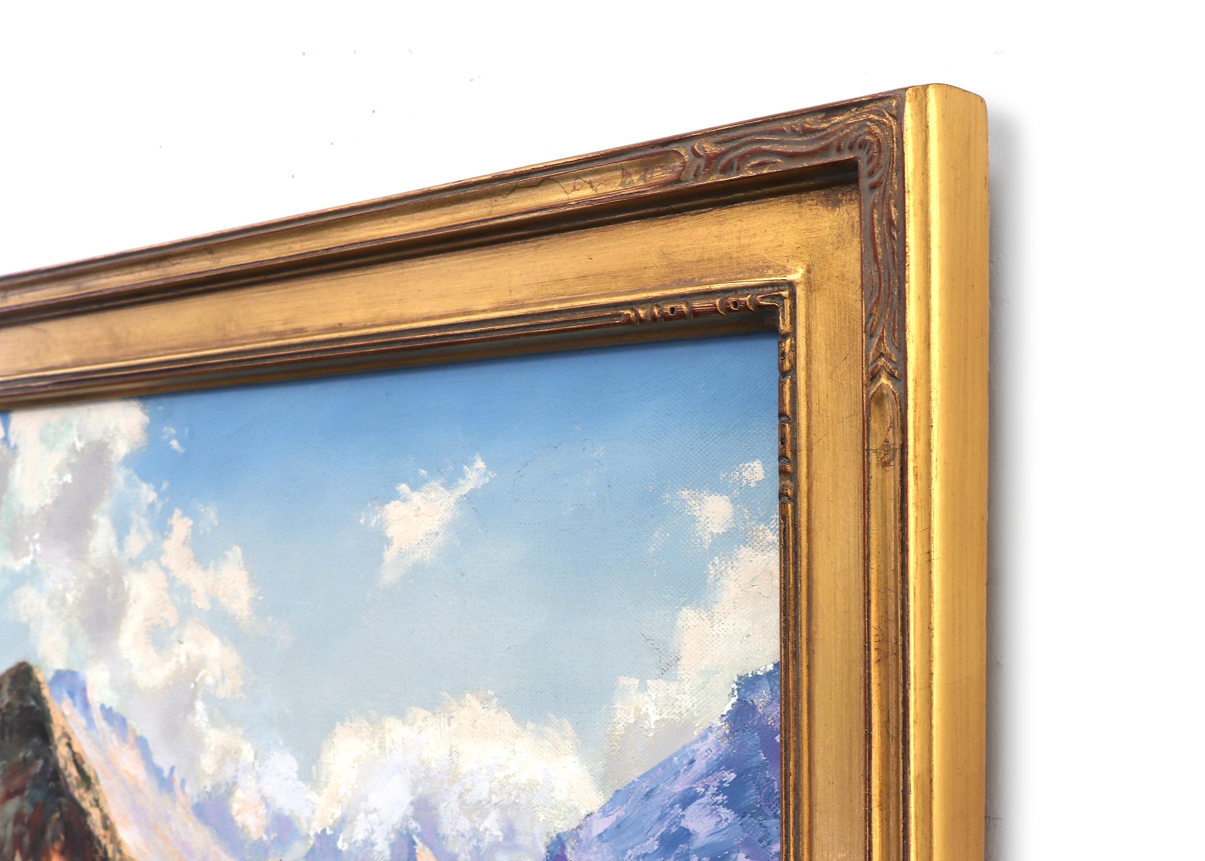 Lawn Lake, Colorado, 1950s National Park Mountain Oil Landscape in Blues Greens 4