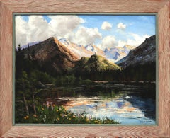 Vintage Lawn Lake, Colorado, 1950s National Park Mountain Oil Landscape Painting