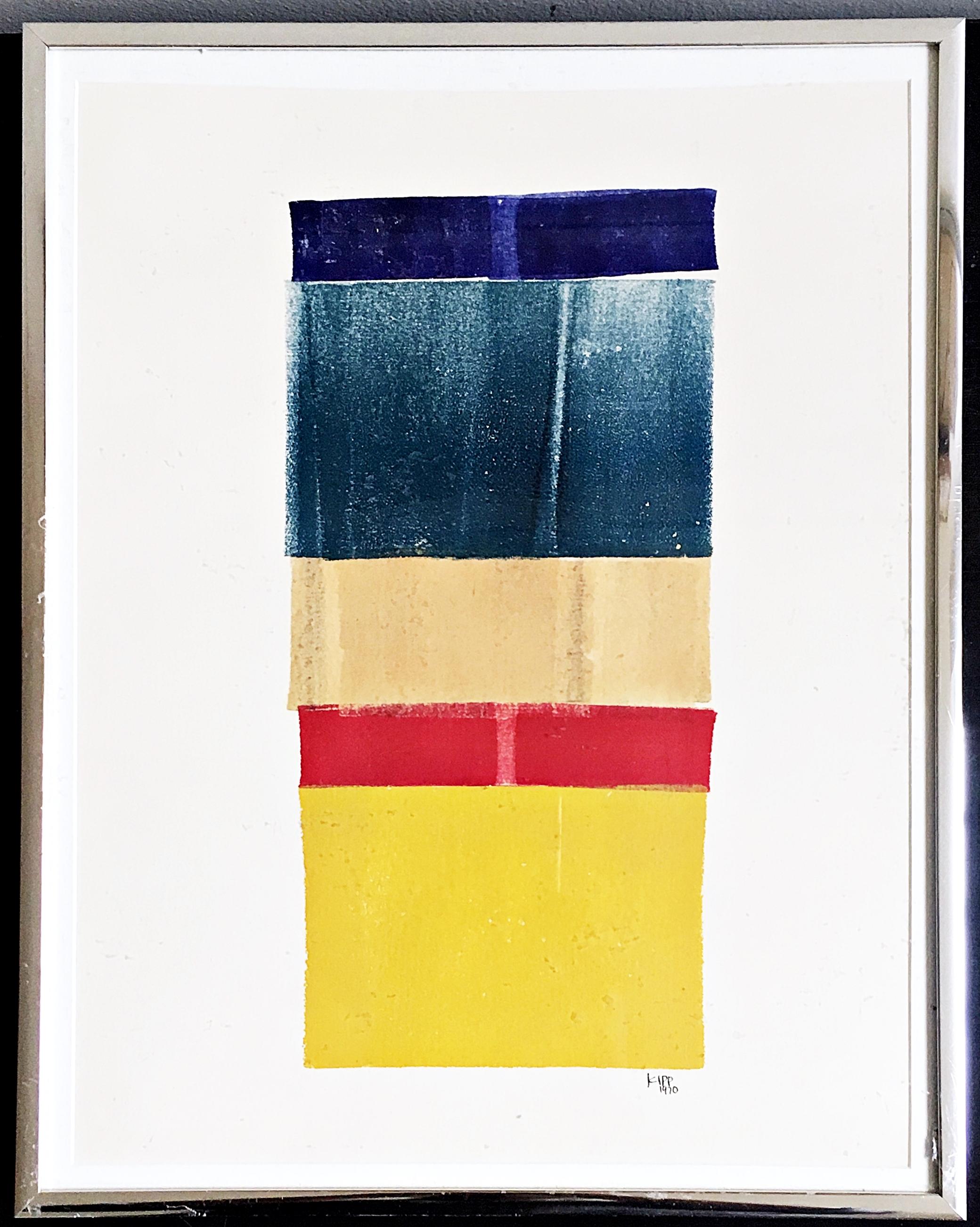 Lyman Kipp, dipinto minimalista su carta firmato dal famoso scultore, incorniciato