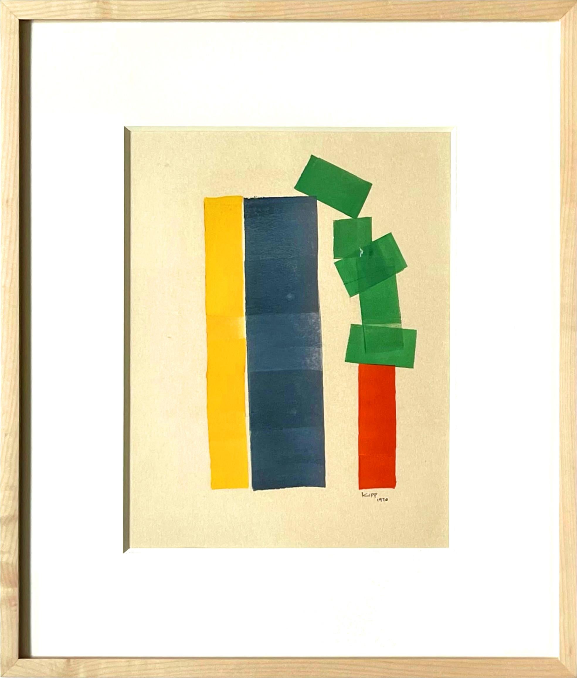 Einzigartiges Gemälde auf Papier, handsigniert vom Minimalismus-Pionier Lyman Kipp, gerahmt