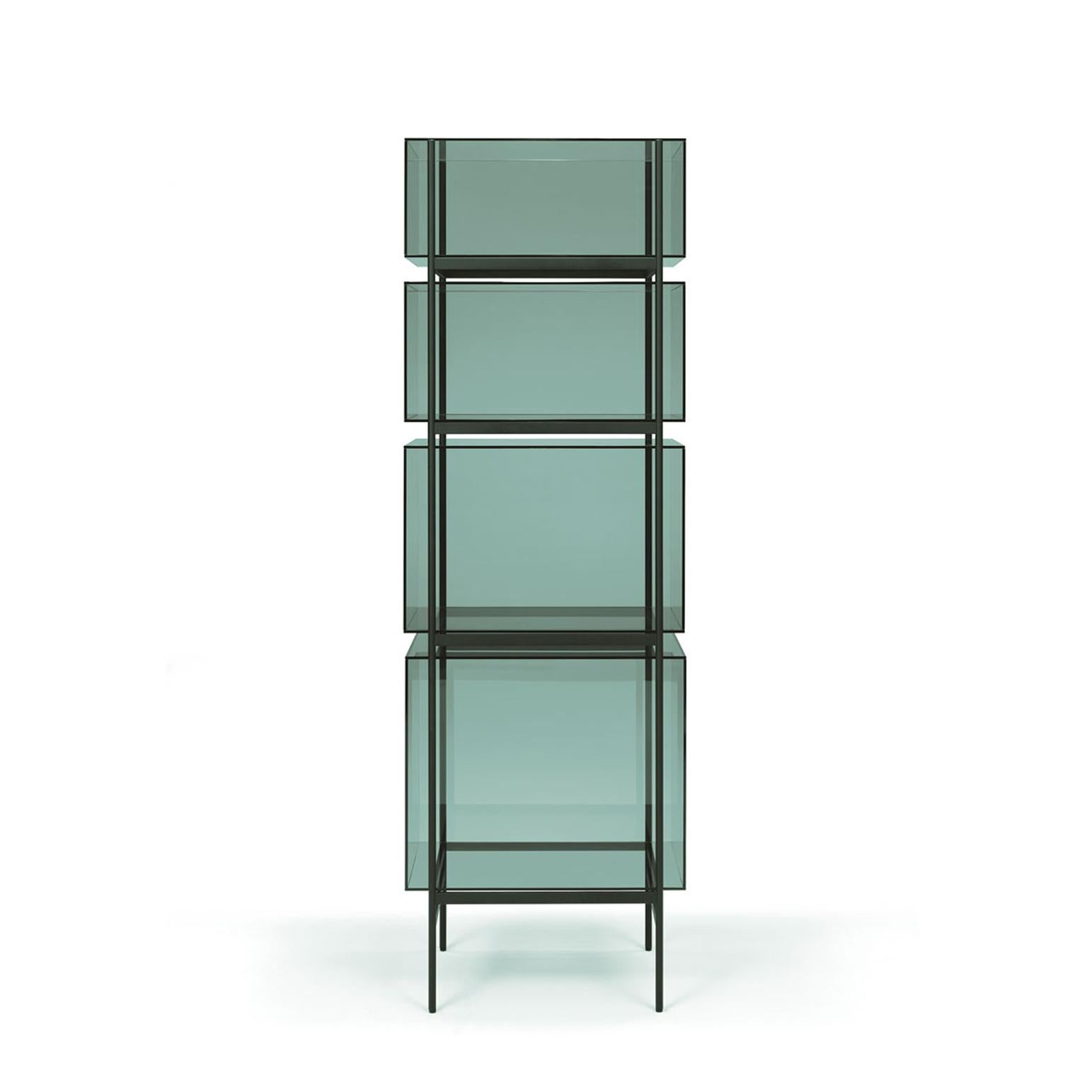 lyn cabinet - European, Minimalist, green, black base, German, cabinet, 21st century, high size

Studio Visser & Meijwaard describe their conception of lyn as a “graphic interplay between glass and the metal frameworks”. The doorless and diverse
