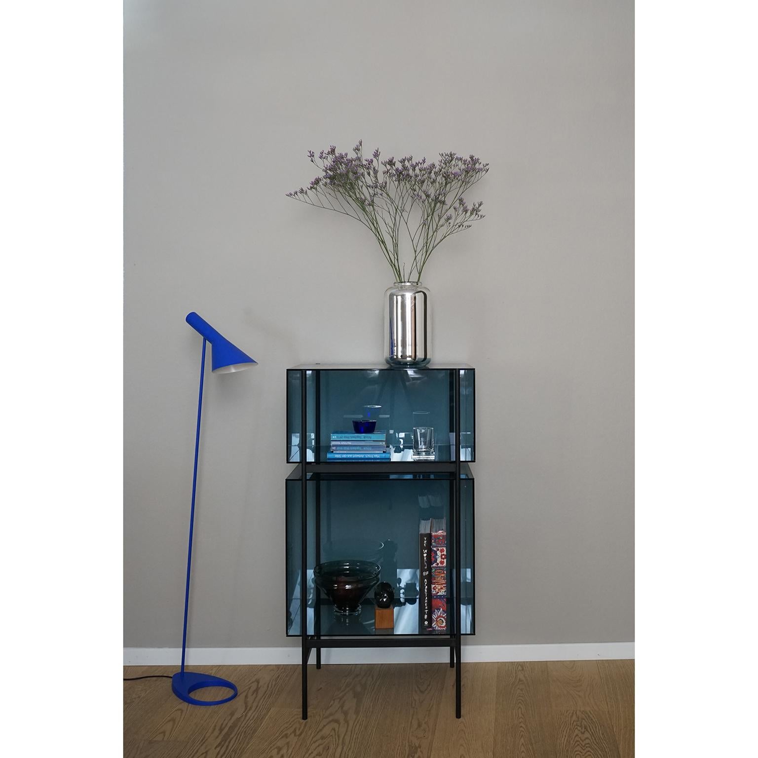Contemporary Lyn Cabinet, European, Minimalist, Blue, Black Base, German, Cabinet For Sale